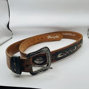 Wrangler Southwestern Tooled Stitched Leather Belt